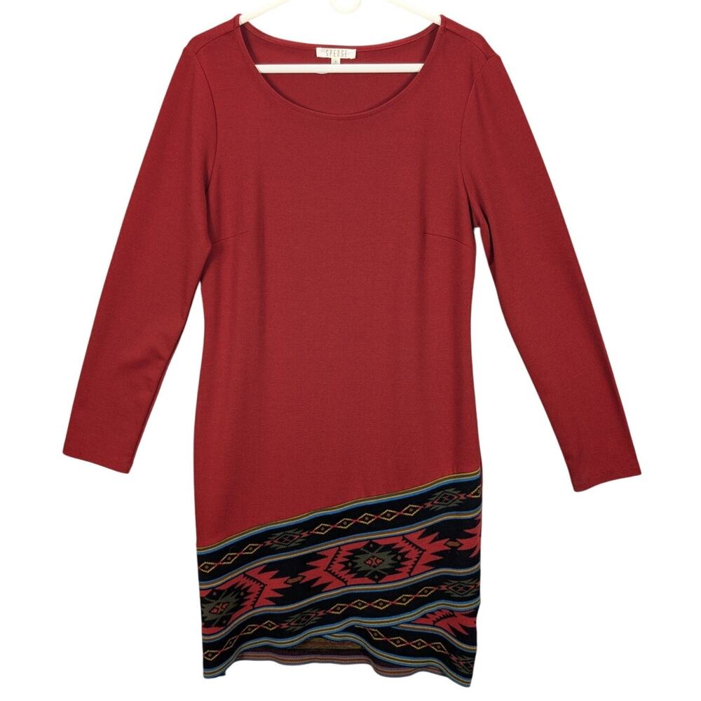 Spence Dress Womens 12 Rust Red Aztec Long Sleeves Sheath Southwestern Career